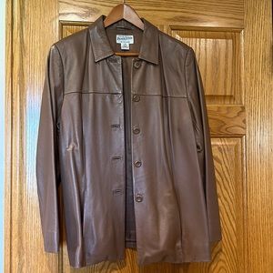 Women’s brown leather jacket, brown, size M